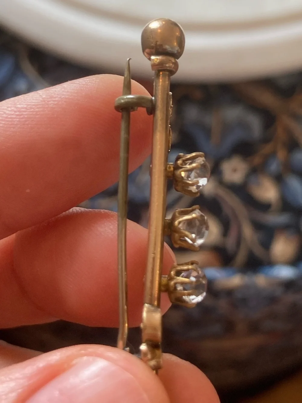 Antique Victorian Old Mine Cut Triple Paste Stone Gold-Filled Brooch